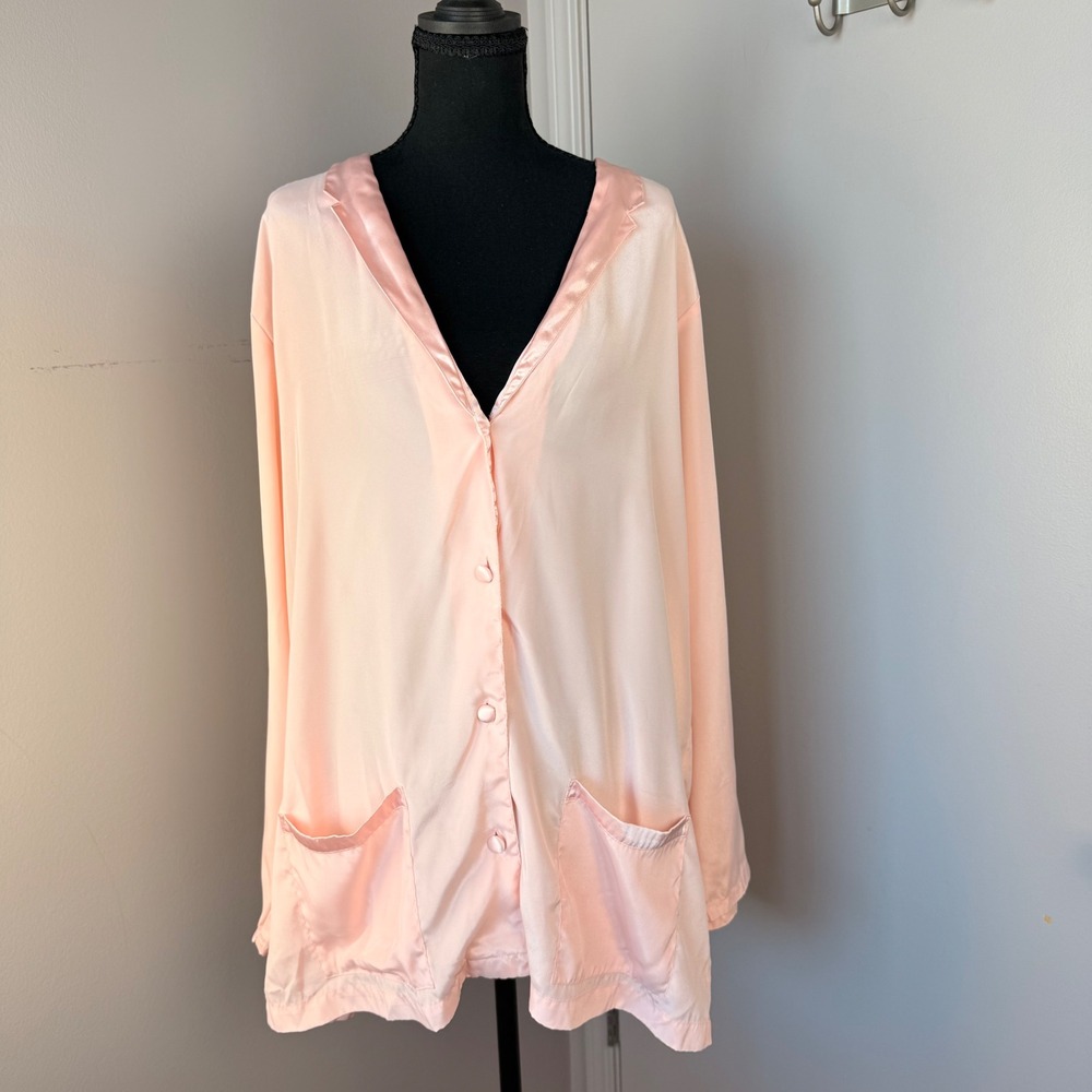 Victoria's Secret Pink Gold Satin Pajama Top XL Pink Button Up Long Sleeve PJ